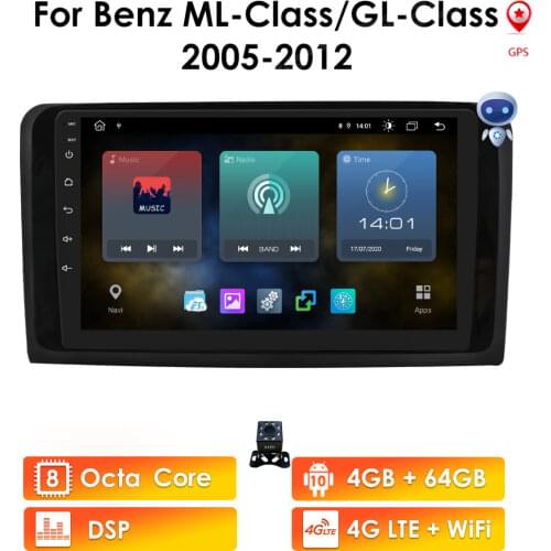 2 DIN 9"Android 10 4G RAM Car GPS Navigation For Mercedes Benz ML GL W164 ML350 ML500 ML300 X164 GL350,450,500 DVR SWC USB ECT