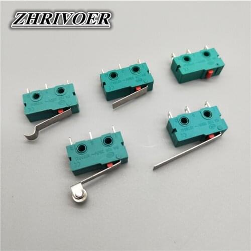5Pcs Mini Micro Switch Roller ARC Lever SPDT Snap Action 5A/250V NC-NO-C with Pulley 3 Pins Stroke Limit Switch Silver Alloy