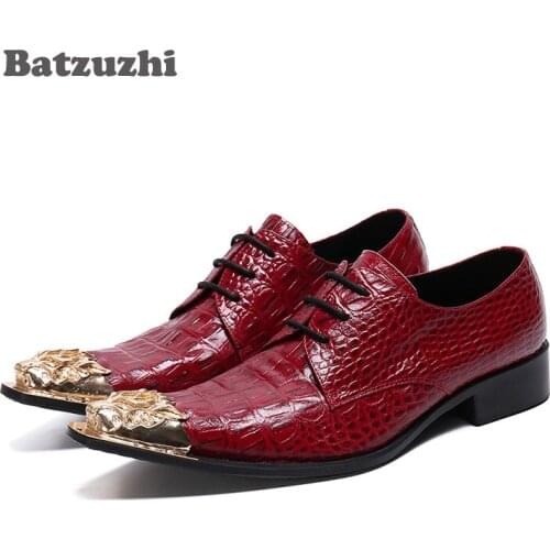 Batzuzhi Italian Type Formal Leather Shoes Pointed Toe Lace-up Chaussure Homme Luxury Male Formal Party Flats Shoes Big Size 466