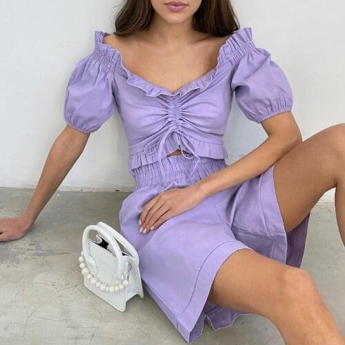 BoozRey 2021 Summer New Style Commuter Womens Puff Sleeve One Shoulder Loose Short Sleeve Wide Leg Pants Casual Fashion Suit