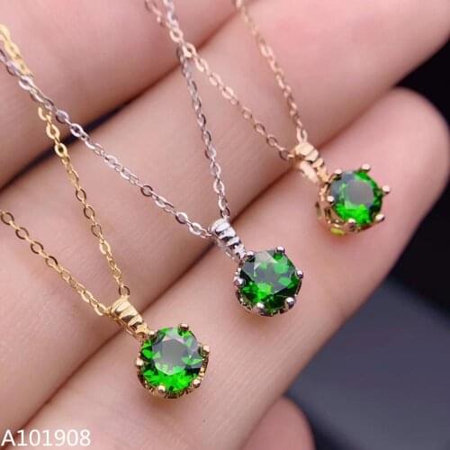KJJEAXCMY boutique jewelry 18K Gold-inlaid Natural diopside necklace womens good-looking pendant support test