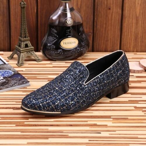 Christia Bella New Fashion Shining Sequins Male Plus Size Loafer Shoes Handmade Mens Party Dress Flats Shoes Man Slip on Shoes