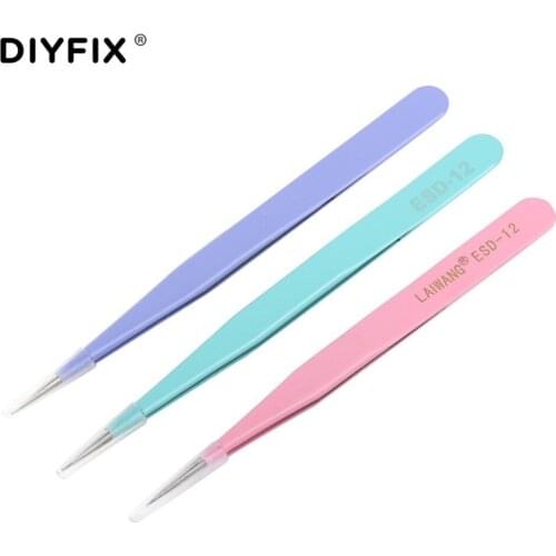 DIYFIX Eyelash Extension Straight Tweezers Stainless Steel Forceps Pliers for Nail Art Jewelry DIY Gem Decor Picking Hand Tool