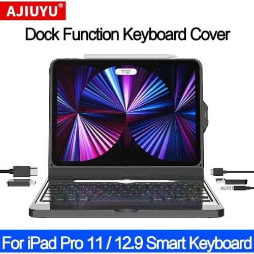 For iPad Pro 11 2020 Case with Keyboard Backlit iPad Pro 12.9 2021 USB-C Hub 4K HDMI Pencil Holder Smart Magic Keyboard Cover
