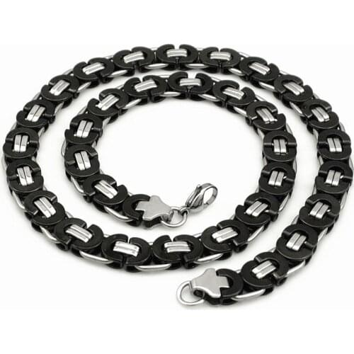 Dolaime 11mm wide Retro Byzantine Stainless Steel Flat Chain Cool Rock jewelry for men necklaces charm party male gift
