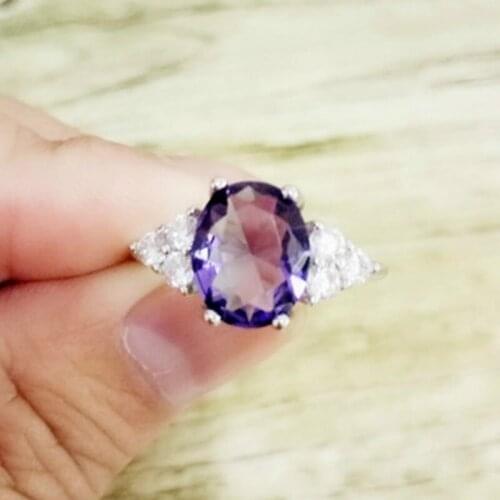 Elegant and Fashionable 925 Silver Purple Diamond Ring Engagement Wedding Romantic Bridal Ring Gift Jewelry Size 6-10