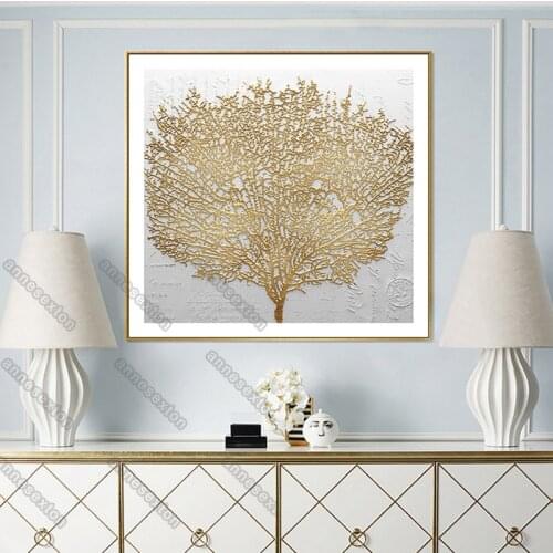 Nordic Style Canvas Painting Wall Poster Minimalist Picture Art Golden Trees for Living Room Bedroom Home Kitchen Wall Decoratio