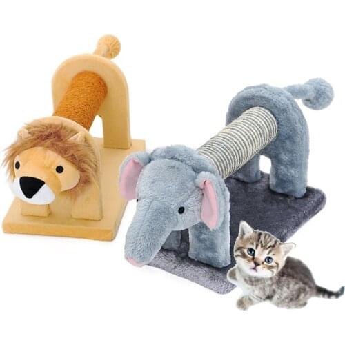 H35.5cm Cat Toy Climbing Furniture Cat Scratching Wood Cute Elephant Lion Shape Interactive Toys Kitten Exercise Climbing Frame