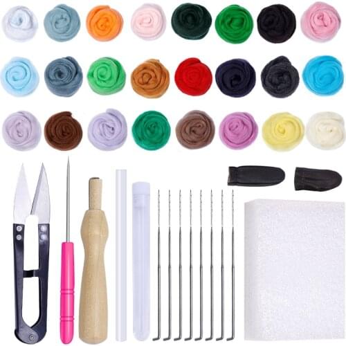 Imzay 8/24 Color Wool and Needle Felt Kit With Handle For Wool Roving Felt Foam Spinning Needle Punching Starter Accessories
