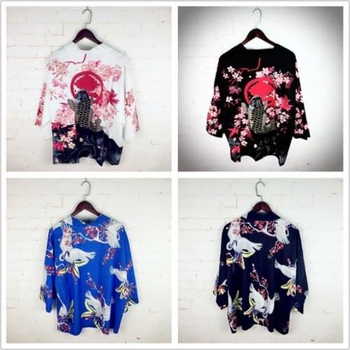 Surplices Kimono Cardigan Male Summer Cloak Carp Loose Coat Japanese Yukata Kimono Cardigan Men Haori Homme XXXL Korean Dress
