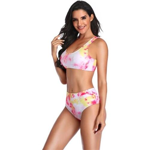 Print High Waist Bikini 2021 Women Swimsuits Swimwear Sexy Bikini Push Up Brazilian Swimsuit Women 2 Pieces Tie Dye Bathing Suit