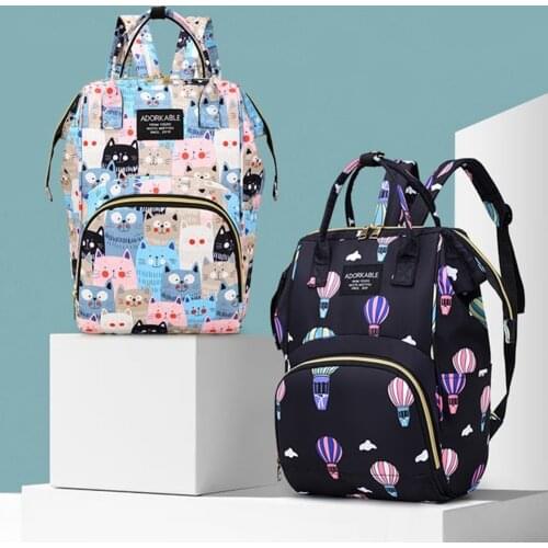 Fashion Women Rainbow Ballon Cats Printing Mummy Maternity Diaper Bag Casual Ladies Large Capacity Handbags Nappy Milk Bottle