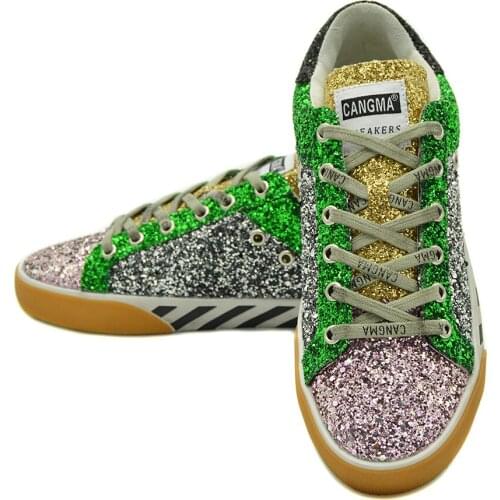 CANGMA Luxury Brand Designer Sneakers Men Sequined Black Silver Glitter Shoes Classic Men Sneakers Male Zebra