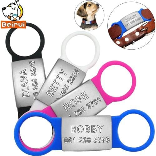 Personalized Dog Tag Tensile Rubber Stainless Steel ID Tags Customized Anti-lost Tag for Small Medium Large Dogs Cats Pet