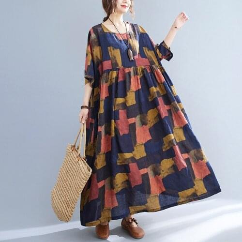 Thin Soft Cotton Linen Loose Summer Dress Sundress Print Floral Prairie Chic Travel Casual Dress Women Holiday Beach Style Dress