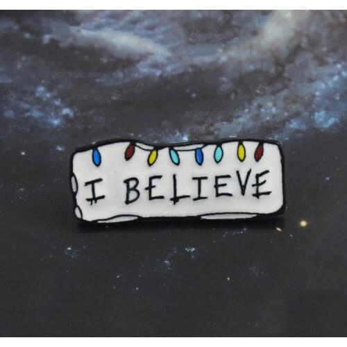 Festive Brooch I BELIEVE Christmas Stranger Things Christmas Lights Unique Lapel Pins Denim Shirt Hat Badge Christmas Punk Gifts