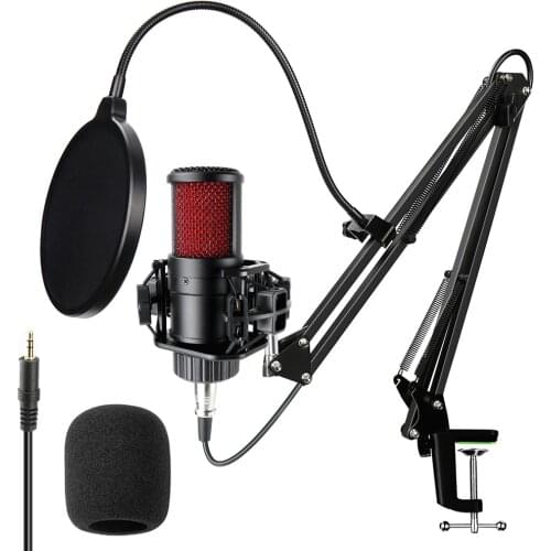 Profession Studio Condenser Microphone Sound Card Phantom Power Kits Podcasting Recording Microphone For PC Computer Streaming