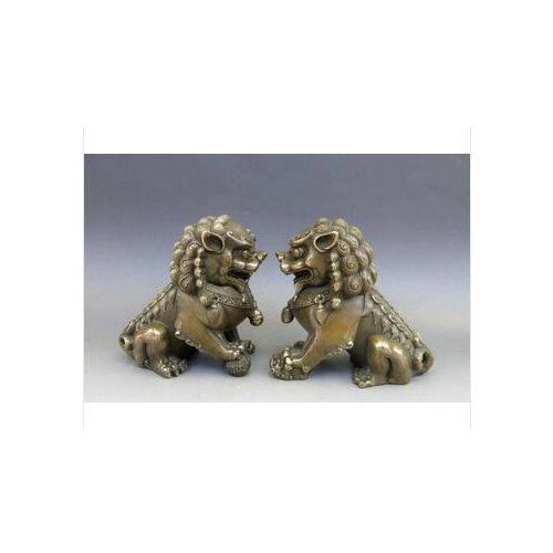 Hand Chinese Brass Copper Animal Feng shui Foo Dog Lion town house Statue pair copper decoration bronze factory outlets
