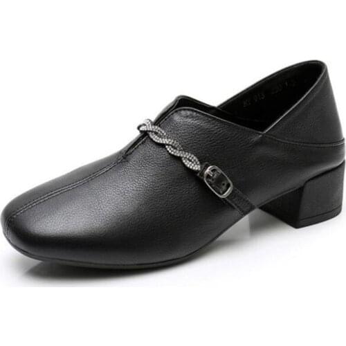 New Spring Rhinestone Top Soft Cowhide Comfort High Heel Shoes Women Leather Shoes Fashion Casual Shoes Large Size 43 High Heels