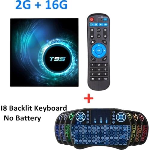 2021 New Android 10 T95 smart Tv Box 4K set-top box 2GB 16GB T95 mini Tv Media Player MX3 Voice I8 Backlit Keyboard