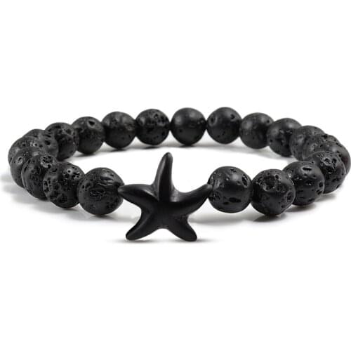 Vintage Boho Starfish Beads Bracelets Charm Women Turquoises Natural Volcanic Stone Strand Bracelet Mens Handmade Jewelry Gifts