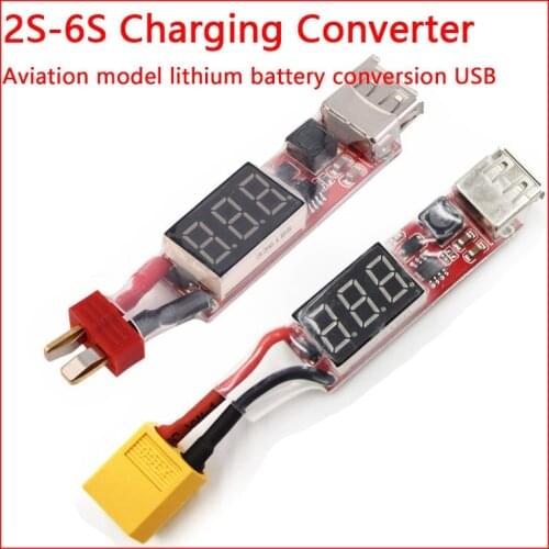 2S-6S Charging Converter Aircraft Model Lithium Battery Converts USB Live Display Voltage for RC Racing Drone