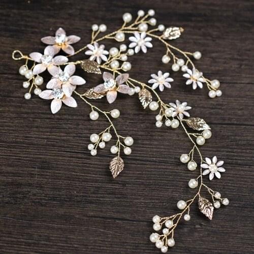 Women Gold Floral Bridal Headpiece Tiara Wedding Hair Accessories Hair Vine Handmade Headband Hair Jewelry For Bride