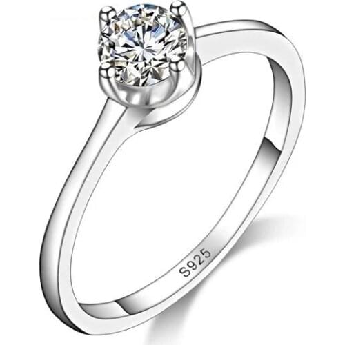 Classic Wedding Ring for Women Female Real 925 Sterling Silver with 4 Claws 5A Cubic Zircon Engagement Propose Jewelry