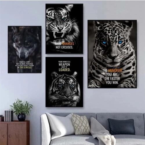 Wild Animals Lions Tigers Motivational Quote Posters Prints Canvas Painting Inspirational Wall Pictures for Office Home Decor
