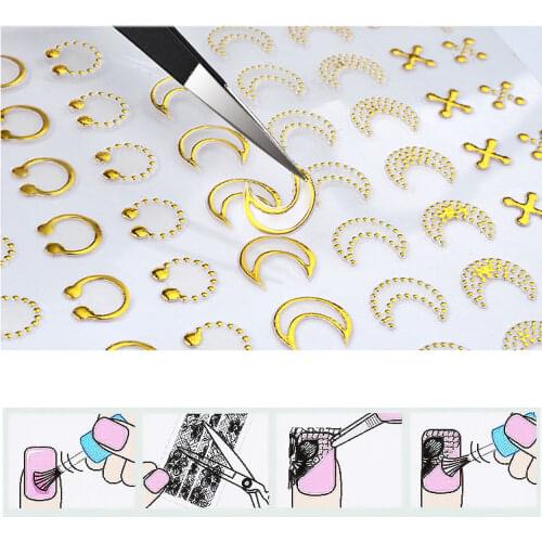 1 Set Mixed Design New Nail Art Sticker Set Gold Round Star Moon Cross Glitter Decal Slider Wraps Decor Manicure
