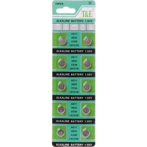 10PCS Alkaline Battery AG11 1.55V LR721 362 SR721 162 Button Coin Cell Watch Toys Batteries Control Remote