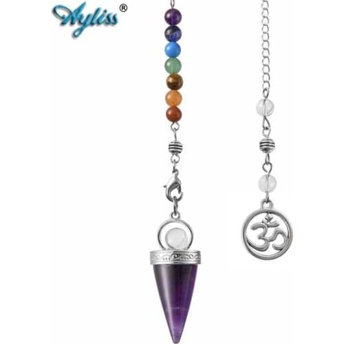 Ayliss 7 Chakra Beads Reiki Healing Crystal Pendulums for Dowsing Divination Wicca Balancing with OM Symbol Gem Stone Pendant