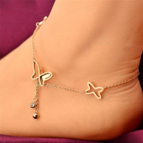 Charm Butterfly Feet Anklet Jewelry Fashion Double Chains Anklets Summer Yoga Beach Leg Bracelet Handmade Anklet For Women