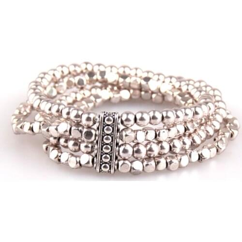 New arrival women metal four stripe ball and square beads metal charm man or women Bracelet