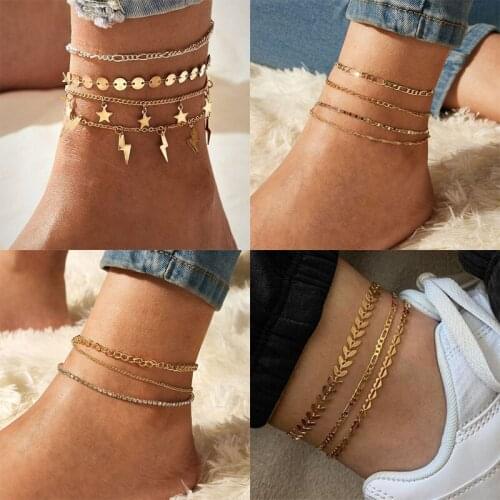 Vintage Bohemian Gold Color Anklets For Women,Summer Multi Layer Chain Beach Anklet Bracelet On Leg,2020 Female Fashion Jewelry