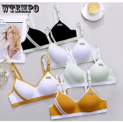 Bra for Teen Girl Seamless Underwear Push Up Wire Free Bras Cotton Comfortable Bralette Schoolgirl Gathered Brassiere Lingerie