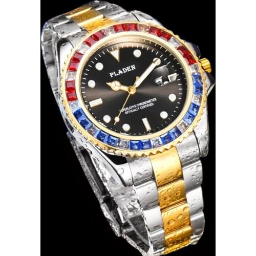 Pladen Silver And Gold Man Wristwatch Round Classic Style Business Outdoor Sports Mens Watch Luxury High-end Two-color Bezel