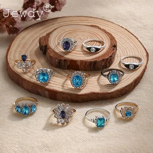 Luxury Colorful See Bule Purple Square Rhinestone Rings For Women Exotic Bohemia Summer Ring Set Wedding 2021 New Joint Anillos