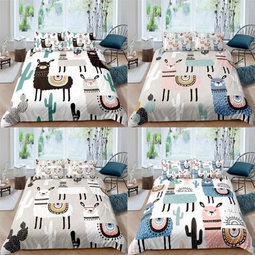 Alpaca Bed Cover Set For Home Textiles Duvet Cover With Pillowcases Animals Printed Comforter Bedding Set Twin Queen King Size
