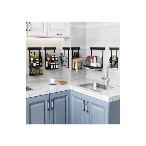 Punch-free Stainless Steel Kitchen Racks Wall Hanging Dishes Chopsticks Cutter Seasoning Storage Supplies Pendant Rack