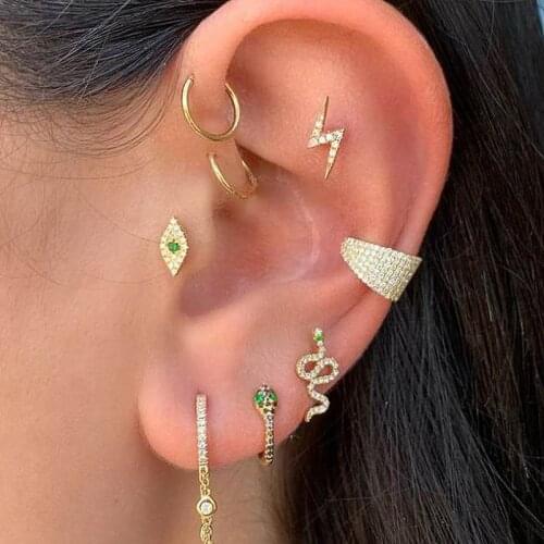 Minimal Delicate 925 Sterling Silver Snake Animal Cute Stud Earrings For Women White Green CZ Paved Fashion Gold Vermeil Jewelry