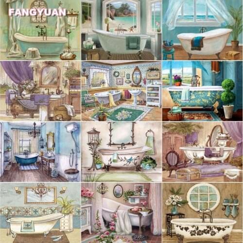 5D Diy Retro Bathtub Diamond Painting Accessories Full Drill Diamond Embroidery Mosaic Cross Stitch Kit Picture Home Bath Decor