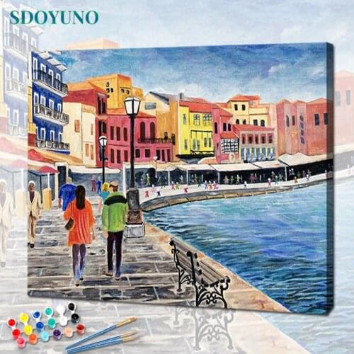 SDOYUNO Oil Paint By Numbers Kits Seascape DIY Painting By Numbers On Canvas Scenery Frameless 60x75cm Draw Painting Home Decor