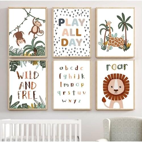 Lion Giraffe Monkey ABC Animal Nursery Wall Art Canvas Painting Nordic Posters And Prints Wall Pictures Kids Baby Room Decor