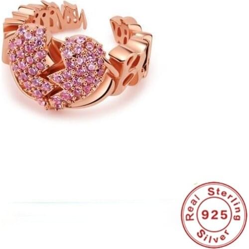 2021 New American Designer Creative Heart Ring Rose Golden Heartbreak Rings for Woman Zircon Ring Jewelry Wholesale Ring