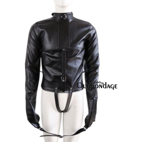 Ourbondage 2 Color Adult PU Leather Straight Jacket BDSM Adjustable Fetish Harness Body Bondage Sex Toy For Women and Men