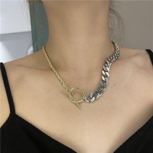 Origin Summer Rock Contrast Color Chunky Cuban Chain Necklace for Women Asymmetry Twisted Toggle Clasp Circle Choker Necklaces