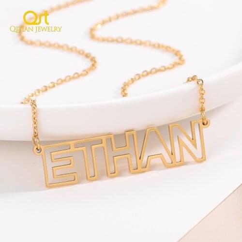 Custom Name Necklace Personalized Outline Modern Cut Out Number Letter Necklace Women Nameplate Stainless Steel Jewelry BFF Gift