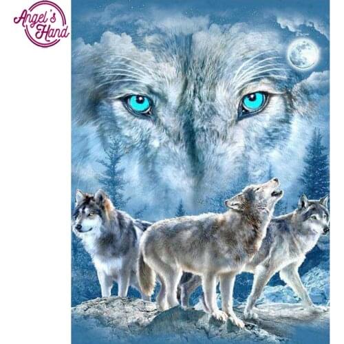 Full square diamond 5D DIY diamond embroidery moonlight snow wolf diamond painting Cross Stitch Rhinestone mosaic decoration