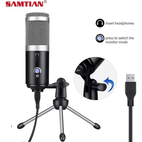 SAMTIAN USB Microphone Wired Karaoke Microphone Vocal Recording Microphone Computer Mic For YouTube Live Gamers Microphone